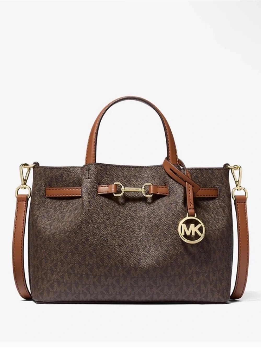 NWT Michael Kors Medium Carson Satchel with Tan Trim and Gold Hardware - Picture 1 of 4